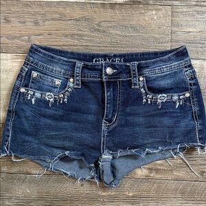 Grace Women's Dark Blue Embellished Jean Shorts, Size 27